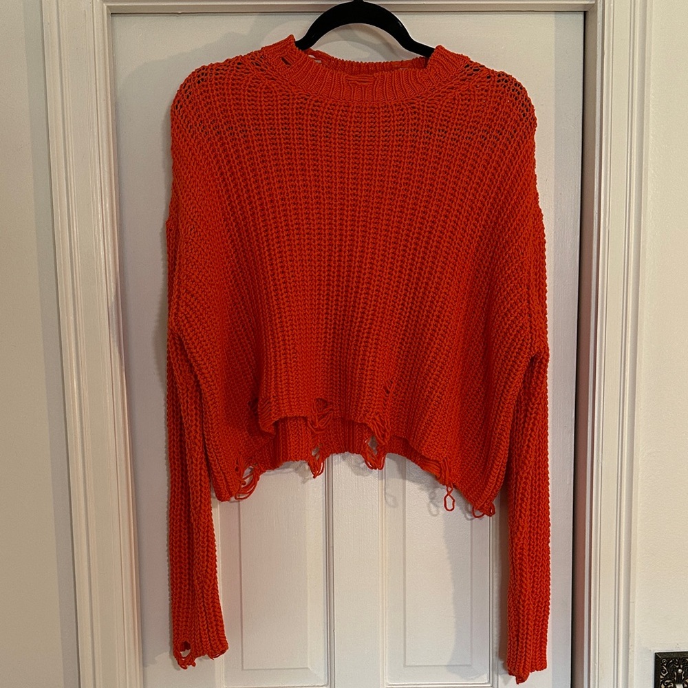 Zara Vibrant Orange Crew Neck Sweater Size Medium